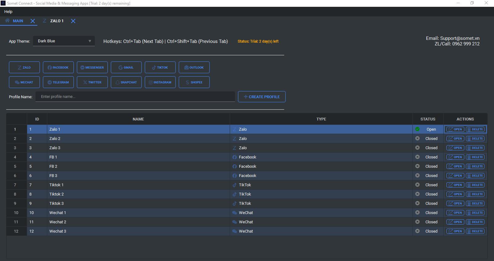 Phần mềm đăng nhập nhiều tài khoản zalo - facebook - tiktok...